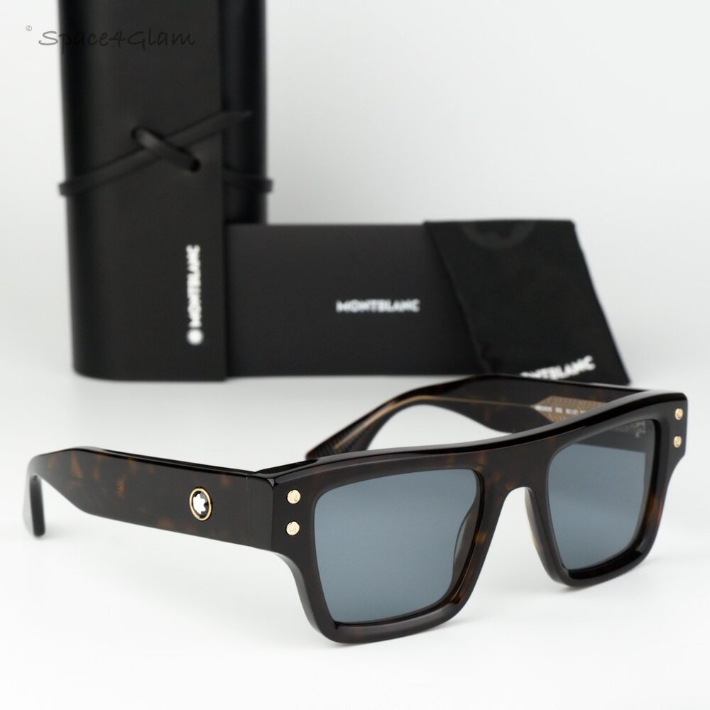 Montblanc Women Sunglasses Havana Blue Square MB0253S 002 BRAND NEW